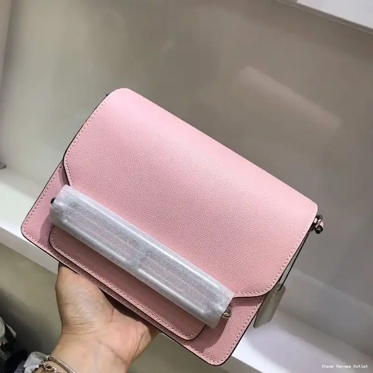 Cheap Hardware Roulis In Hermes Epsom Palladium Pink Leather Bag 0508